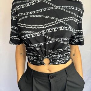 Paco Rabanne Black Chain Print Knot Front Top